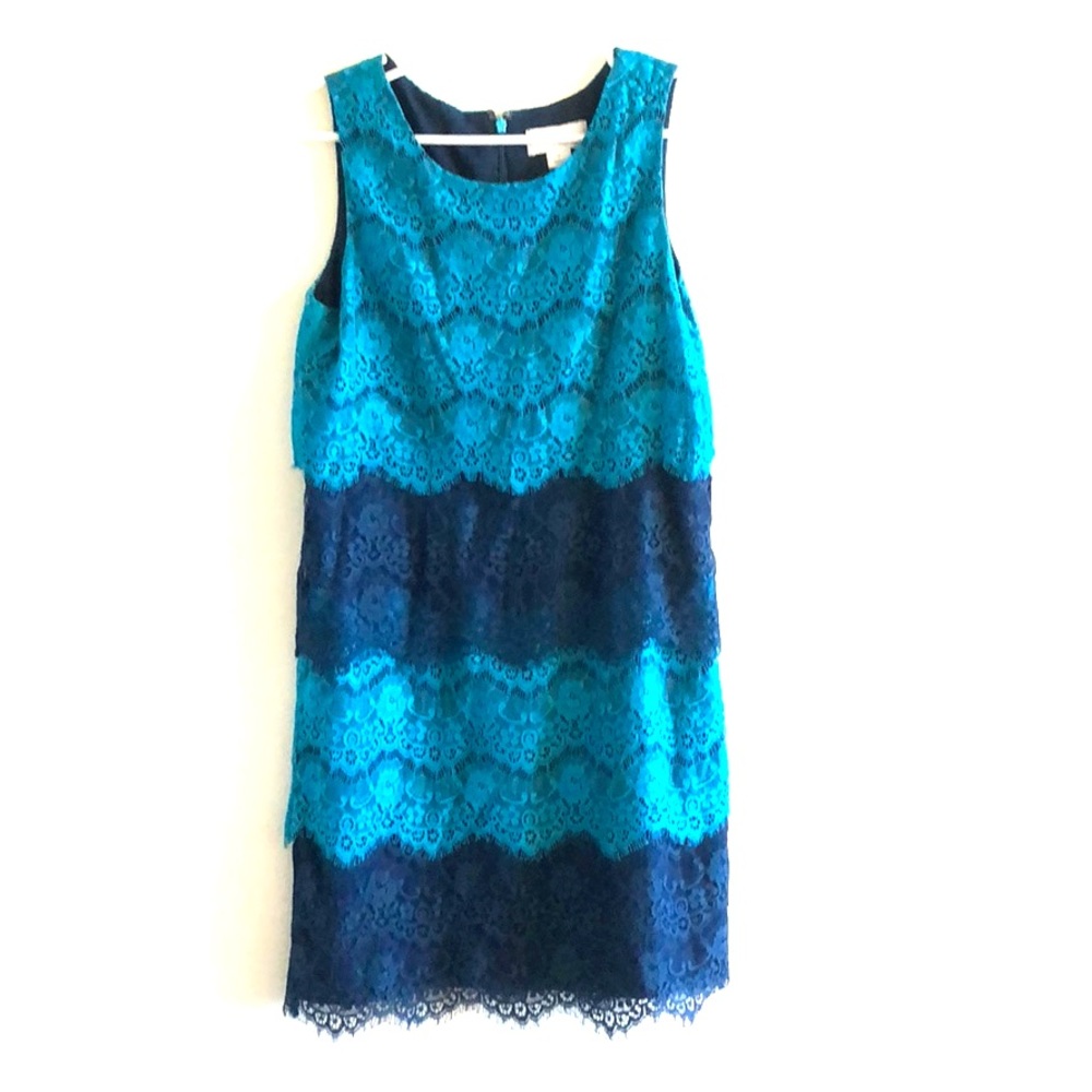 Jessica Simpson Navy and Teal Lace Cocktail Dress